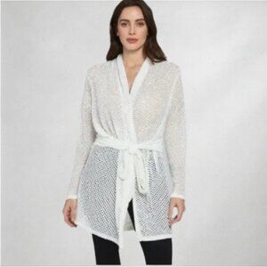 Neiman Marcus Tie Waist Cardigan Womens Size L White Ling Sleeve